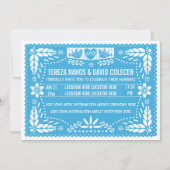 Invitation Papel picado inséparables bleu mariage (Devant)