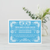 Invitation Papel picado inséparables bleu mariage (Debout devant)