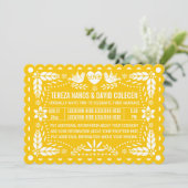 Invitation Papel picado inséparables jaune fiesta mariage (Debout devant)