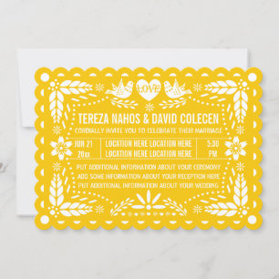 Invitation Papel picado inséparables jaune fiesta mariage