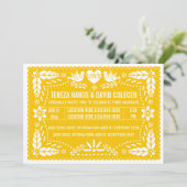 Invitation Papel picado inséparables mariage jaune (Debout devant)