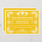 Invitation Papel picado inséparables mariage jaune (Devant / Derrière)