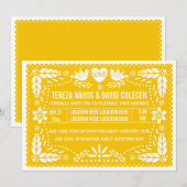 Invitation Papel picado inséparables mariage jaune (Devant / Derrière)