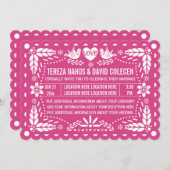 Invitation Papel picado inséparables rose fiesta mariage (Devant / Derrière)