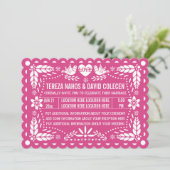 Invitation Papel picado inséparables rose fiesta mariage (Debout devant)