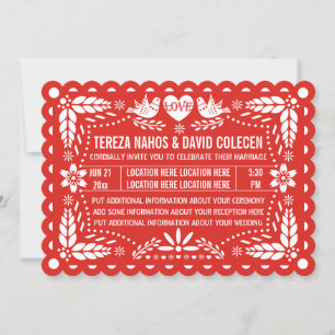 Invitation Papel picado inséparables rouge mexicain mariage d