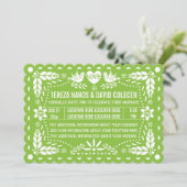 Invitation Papel picado inséparables vert fiesta mariage (Debout devant)