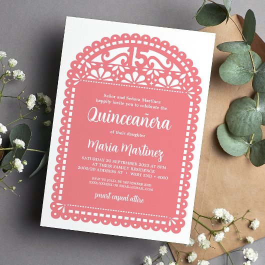Invitation Papel Picado Inspiré Quinceanera Rose Anniversaire
