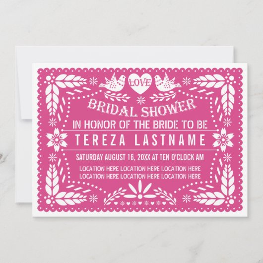 Invitation Papel picado lovebirds rose mariage douche (Devant)