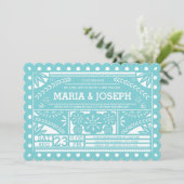Invitation Papel Picado Mariage bleu (Debout devant)