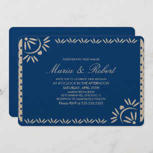 Invitation Papel Picado Mariage botanique mexicain Bleu