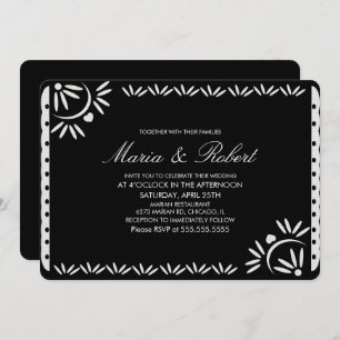 Invitation Papel Picado Mariage botanique mexicain Noir