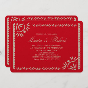 Invitation Papel Picado Mariage botanique mexicain Red Kraft