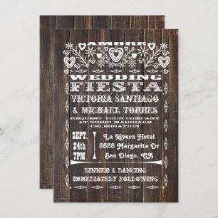Invitation Papel Picado, Mariage mexicain de bois rustique