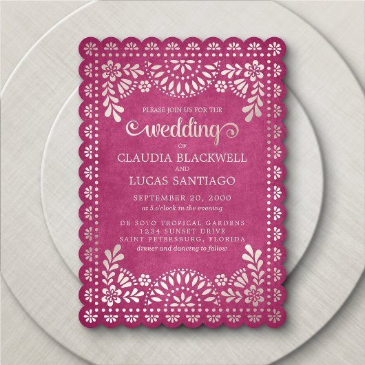 Invitation Papel Picado Mariage rose