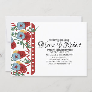 Invitation Papel Picado Mexicain Mariage Vert Vin Floral