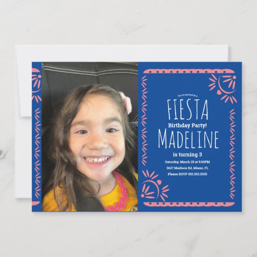 Invitation Papel Picado Mexicaine Anniversaire Fiesta Floral (Devant)