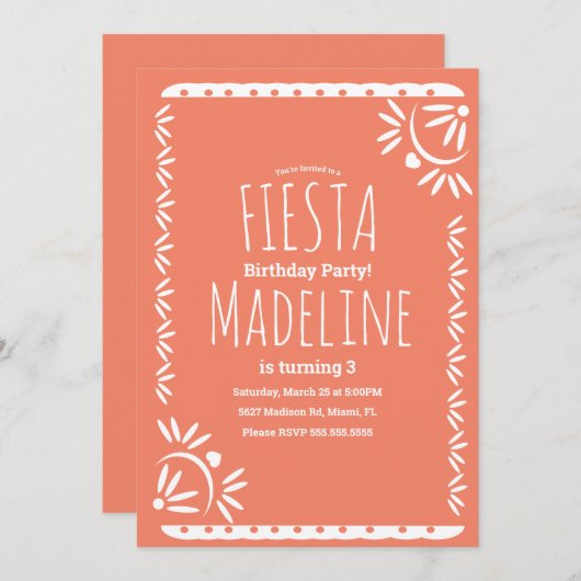 Invitation Papel Picado Mexicaine Anniversaire Fiesta Frontiè (Devant / Derrière)