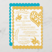 Invitation Papel Picado Mexicaine Fiesta Mariage Bannière Or (Devant / Derrière)