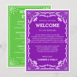 Invitation Papel Picado Note de bienvenue colorée pour mariag