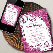 Invitation Papel Picado Rose Pink Burgundy Mariage