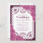 Invitation Papel Picado Rose Pink Burgundy Mariage (Devant)