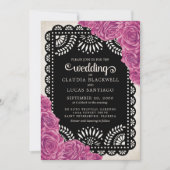 Invitation Papel Picado Rose rose noir Mariage (Devant)