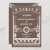 Invitation Papel Picado Rustic Brown & White Wedding (Devant / Derrière)