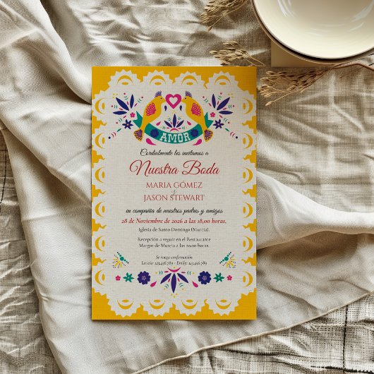 Invitation Papel Picado Yellow Nuestra Boda Spanish Wedding