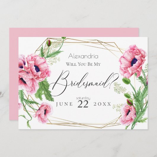 Invitation Papes Roses Aquarelle Serez-Vous Ma Serveuse D'Épo (Devant / Derrière)