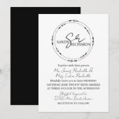 Invitation Papeterie de mariage avec monogramme noir blanc cœ (Devant / Derrière)