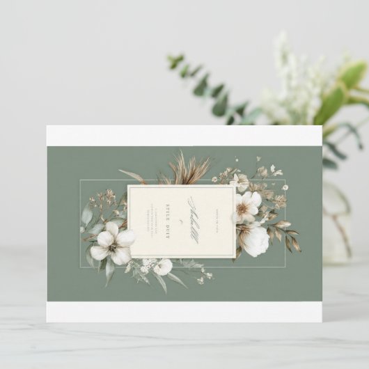 Invitation Papeterie de mariage florale vert sauge (Debout devant)