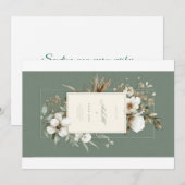 Invitation Papeterie de mariage florale vert sauge (Devant / Derrière)