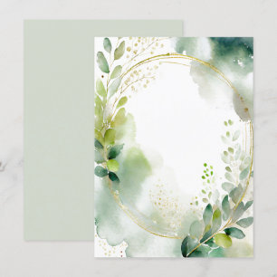 Invitation Papeterie de mariage vierge aquarelle verte et or