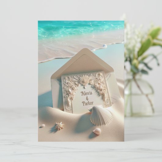 Invitation Papeterie mariage En Sable De Plage (Debout devant)