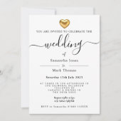 Invitation Papeterie Mariage Gold Heart simple et moderne (Devant)