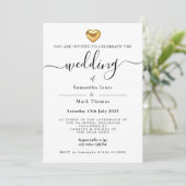 Invitation Papeterie Mariage Gold Heart simple et moderne (Debout devant)