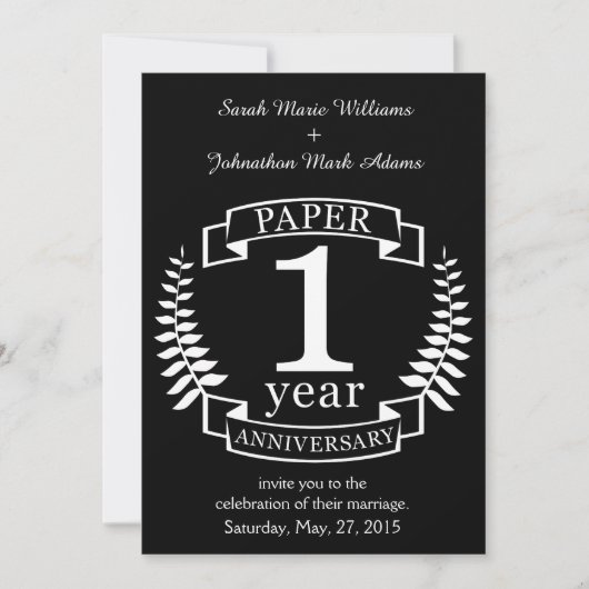 Invitation Papier 1er anniversaire mariage 1 an (Devant)