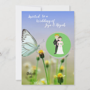 Invitation Papier à colonnes couple vintage jardin papillon