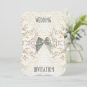 Invitation Papier à dentelle blanc coupé mariage damassé (Debout devant)