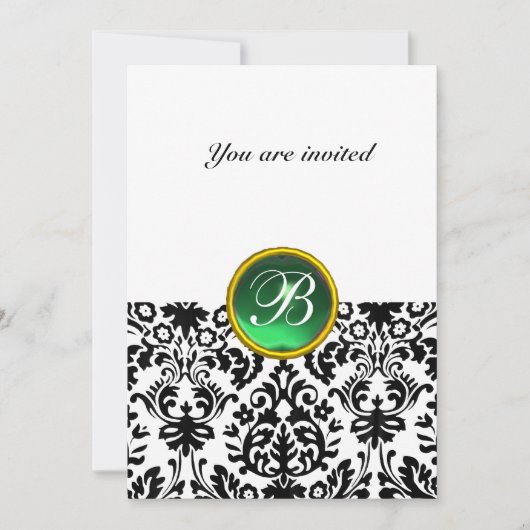 Invitation PAPIER À LETTRE DAMASK PIERRE PRÉCIEUSE monogramme (Devant)