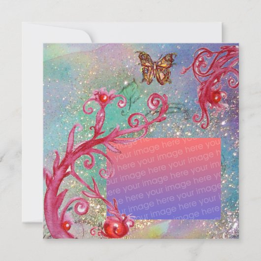 INVITATION PAPIER À LETTRE DE MARIAGE BLEU PAPILLON PAILLÉTÉ (Devant)