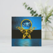 Invitation PAPIER À LETTRE HYPER PAPILLON MONOGRAMME, vagues  (Debout devant)