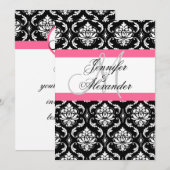 Invitation Papier à lettre Monogramme Rose Damassé Mariage Vu (Devant / Derrière)