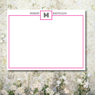 Invitation Papier à lettres à monogramme chic rose chaud
