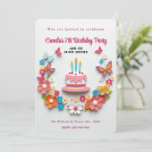 Invitation Papier à papillon floral conception de gâteau d'an (Debout devant)