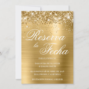 Invitation Papier alu doré pailleté Photo Reserva La Fecha