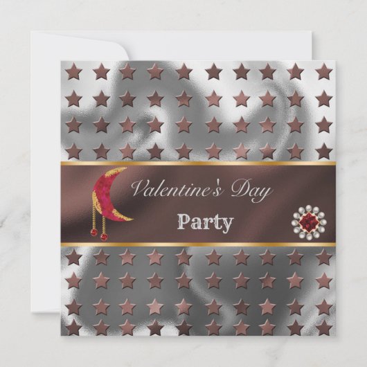 Invitation Papier Aluminium Cuivre Paillettes Or Lune Rouge S (Devant)