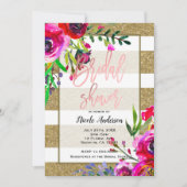 Invitation Papier Aluminium Pailleté Rayure Fleurie Robuste B (Devant)