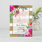 Invitation Papier Aluminium Pailleté Rayure Fleurie Robuste B (Debout devant)